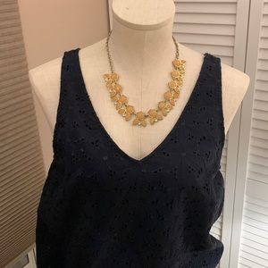 𝅺a New Day Navy Eyelet Sleeveless V-Neck Top Size S- Like New